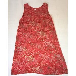 Island Beach Tropical Floral Rayon Shift Dress XL Coral Pink Sleeveless Resort